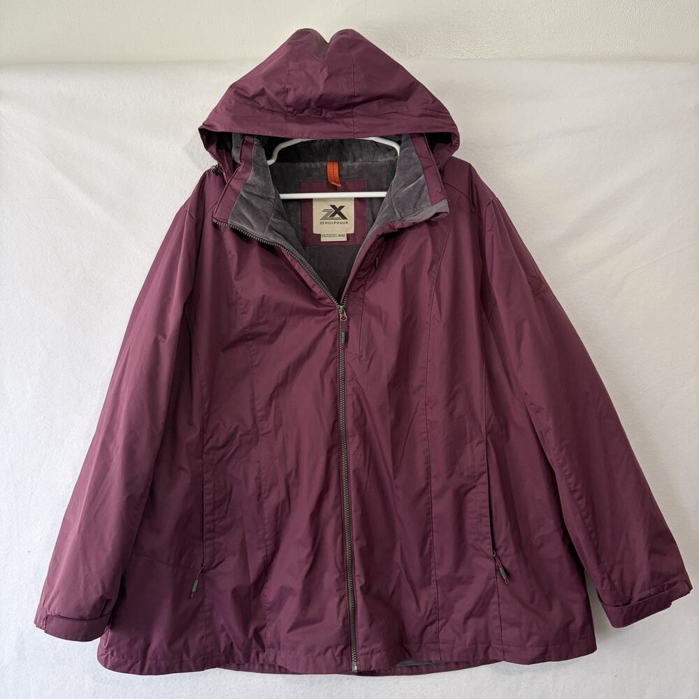ZeroXposur Winter Jacket Burgundy Womens 3X Quilted Hooded Full Zip